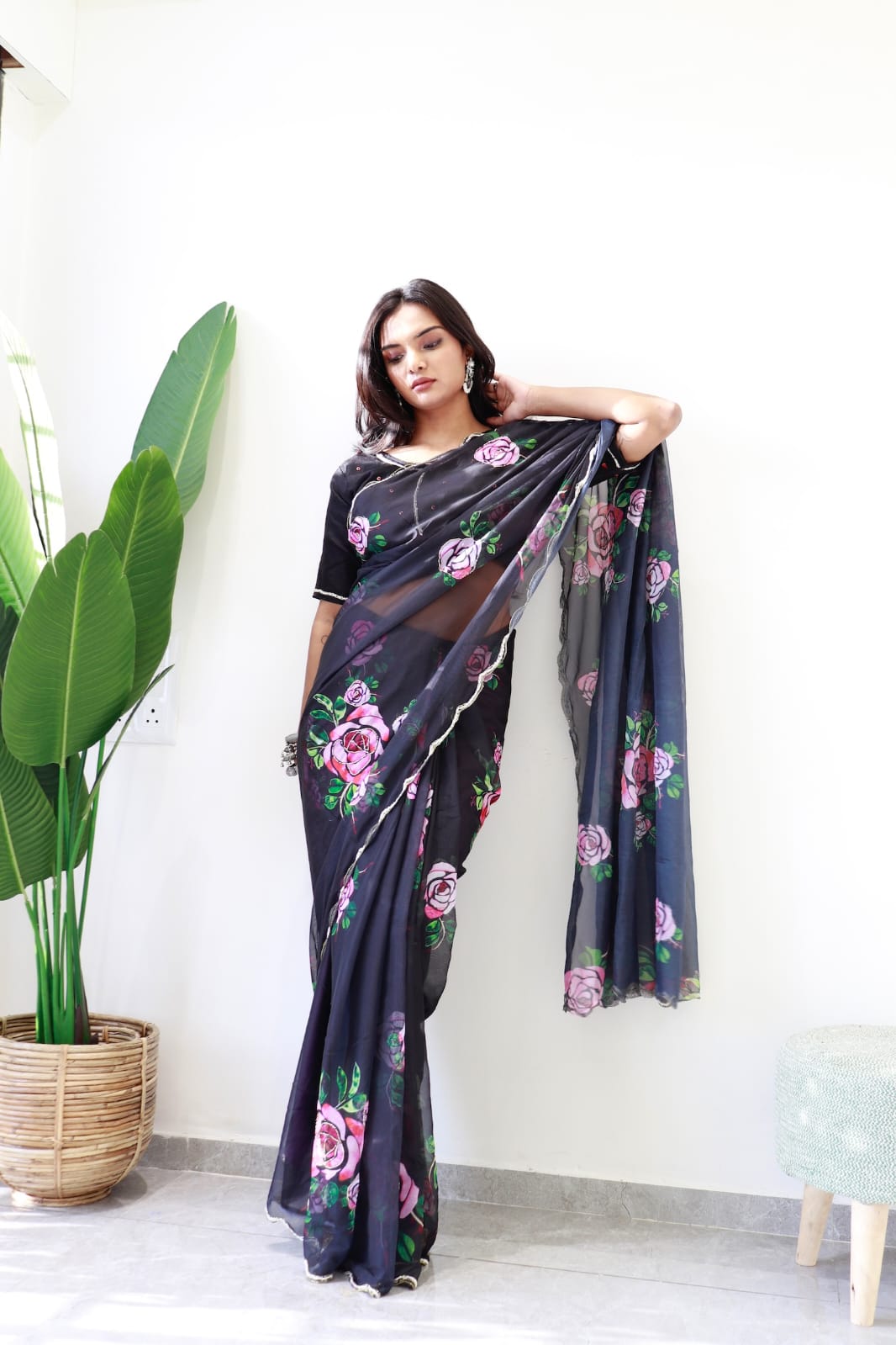 Delightful Organza Silk Black Color Saree