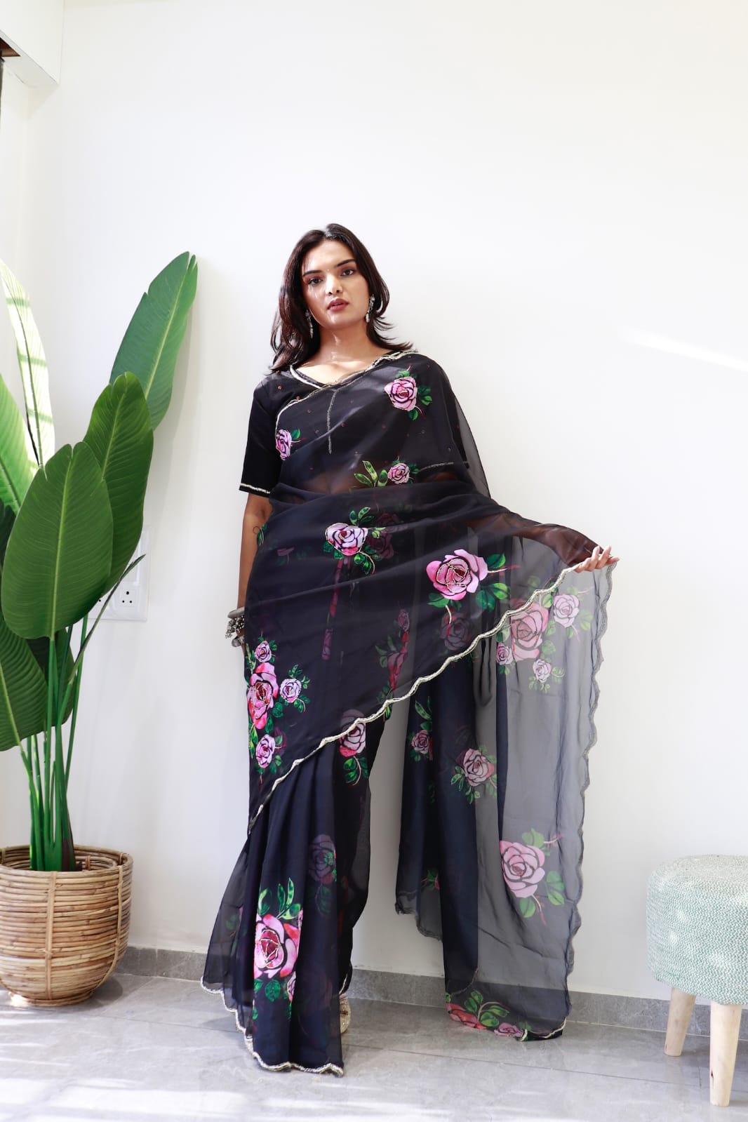 Delightful Organza Silk Black Color Saree