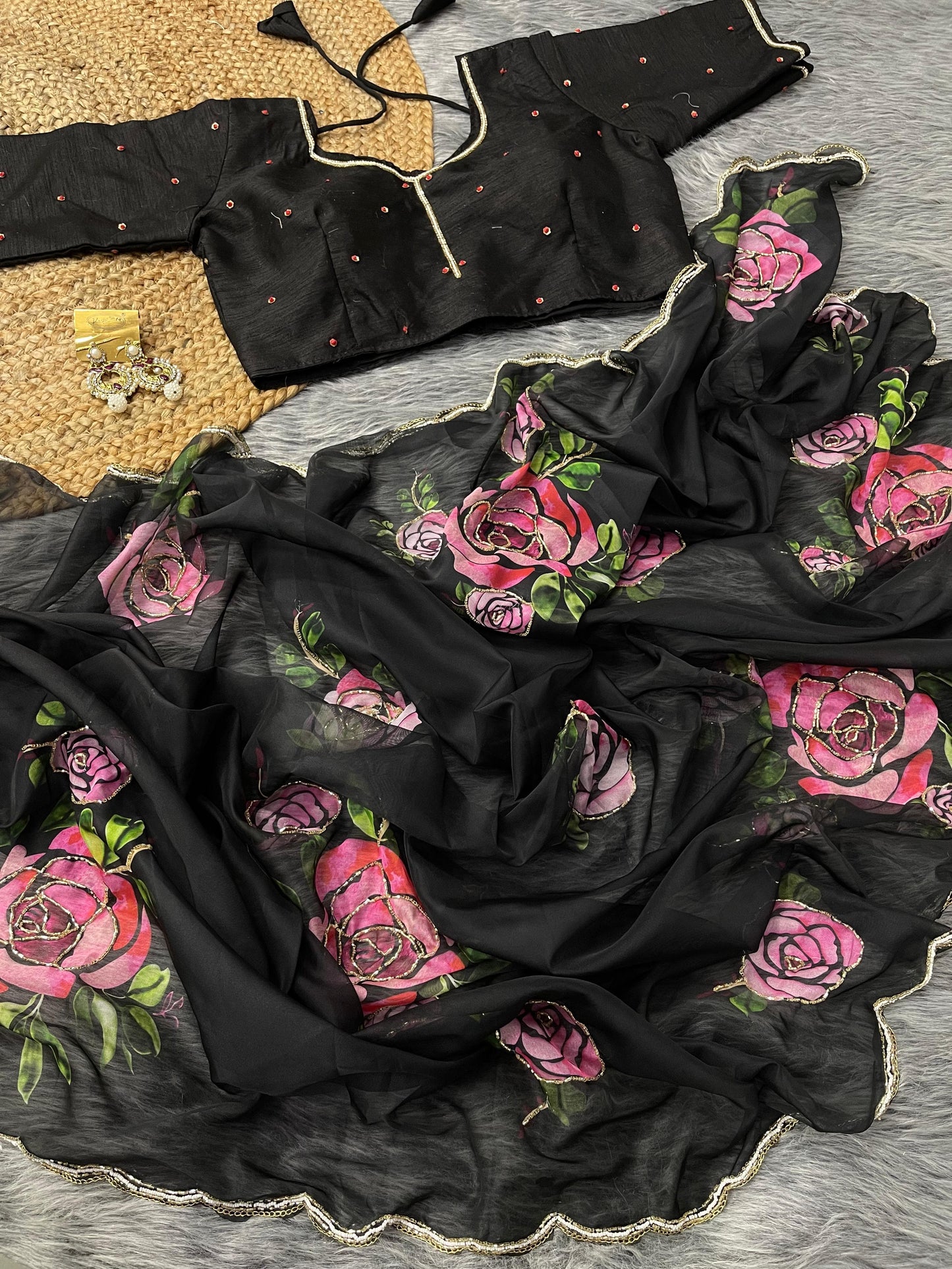 Delightful Organza Silk Black Color Saree