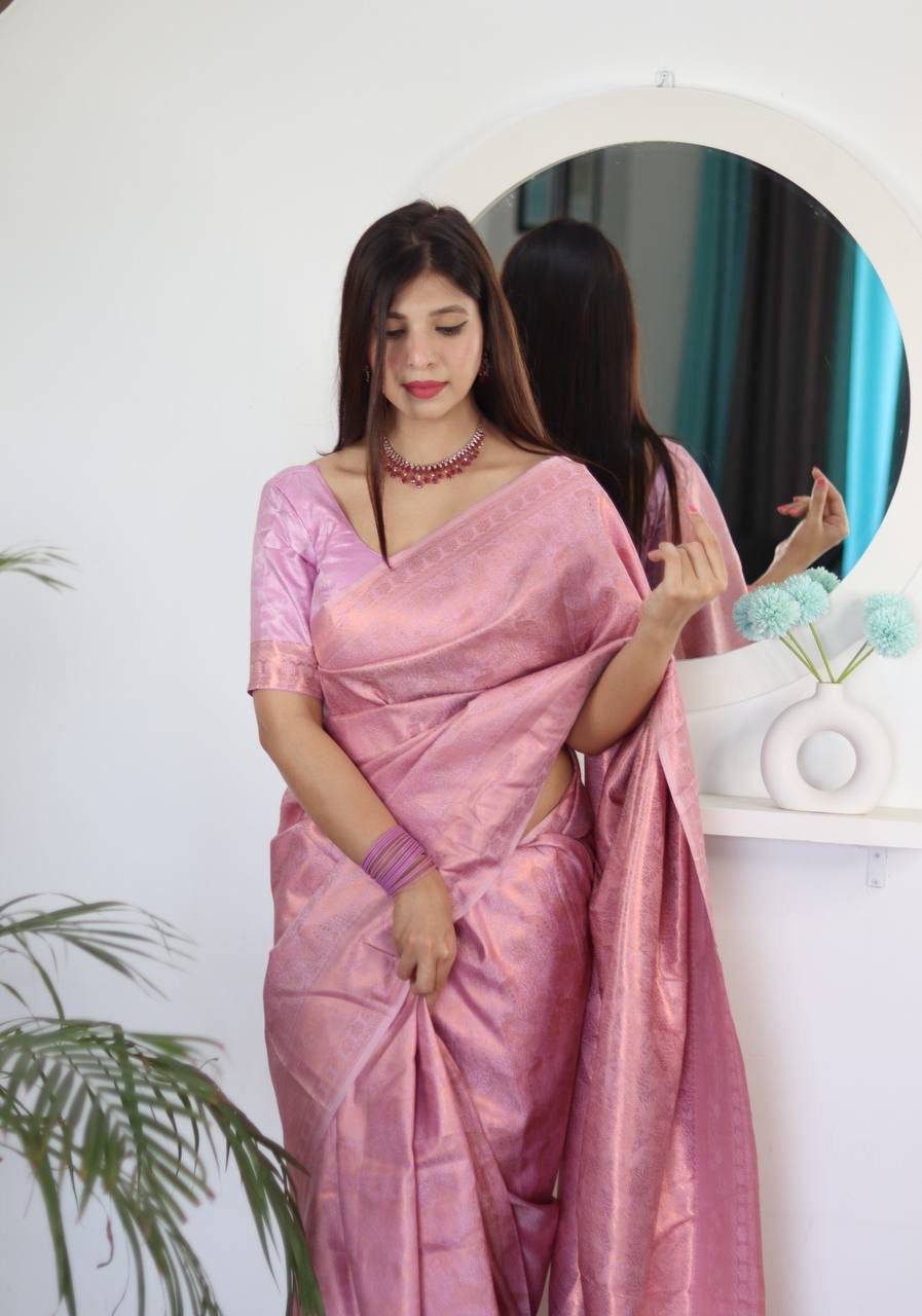 Exotic Pink Color Banarasi Silk Saree