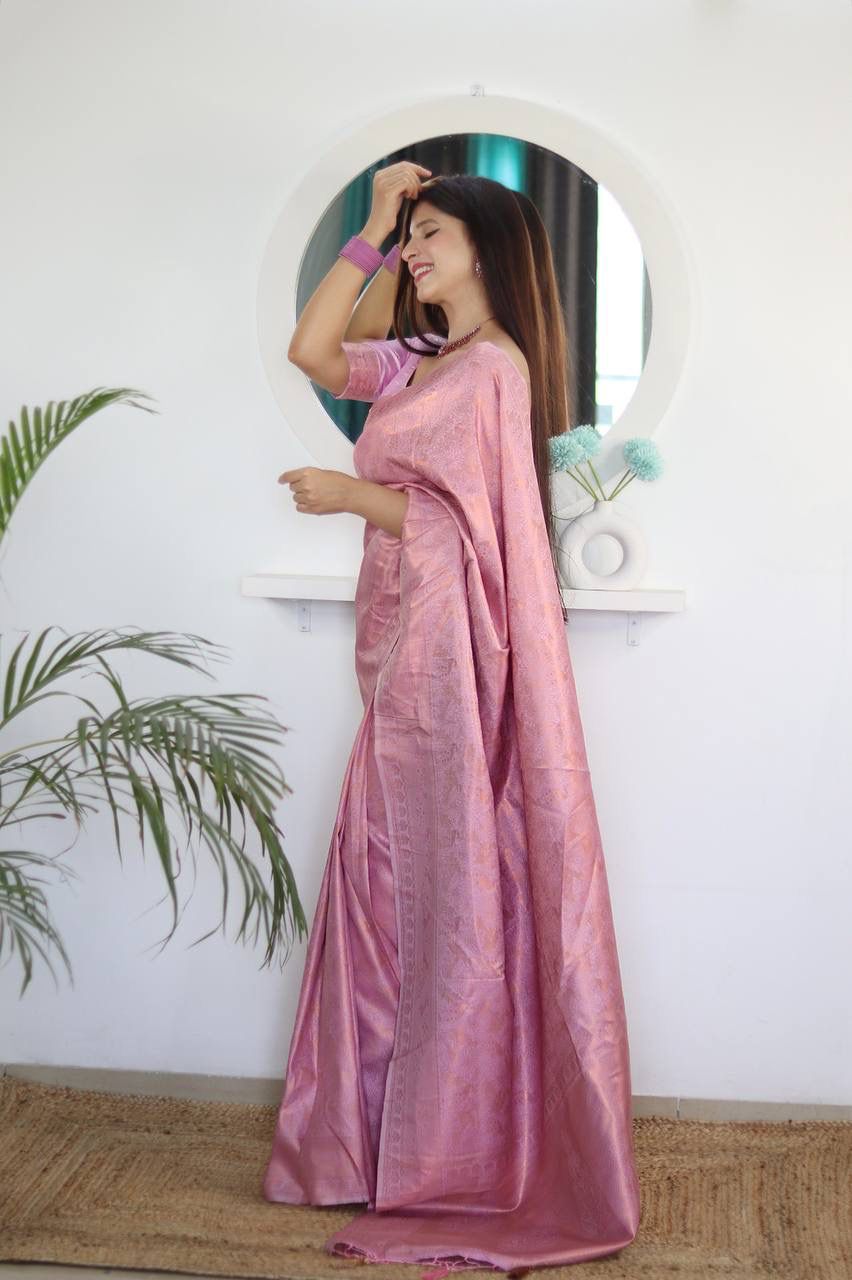 Exotic Pink Color Banarasi Silk Saree