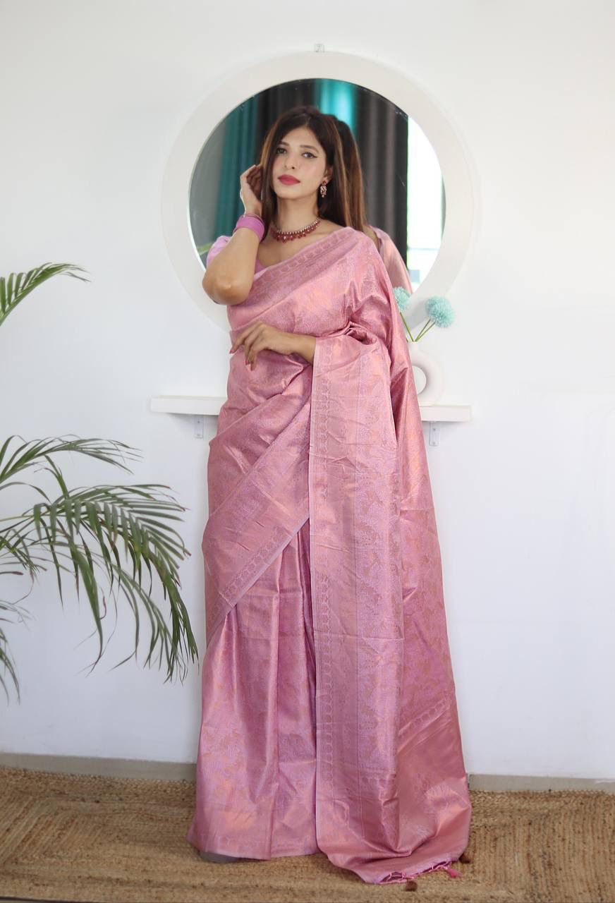 Exotic Pink Color Banarasi Silk Saree