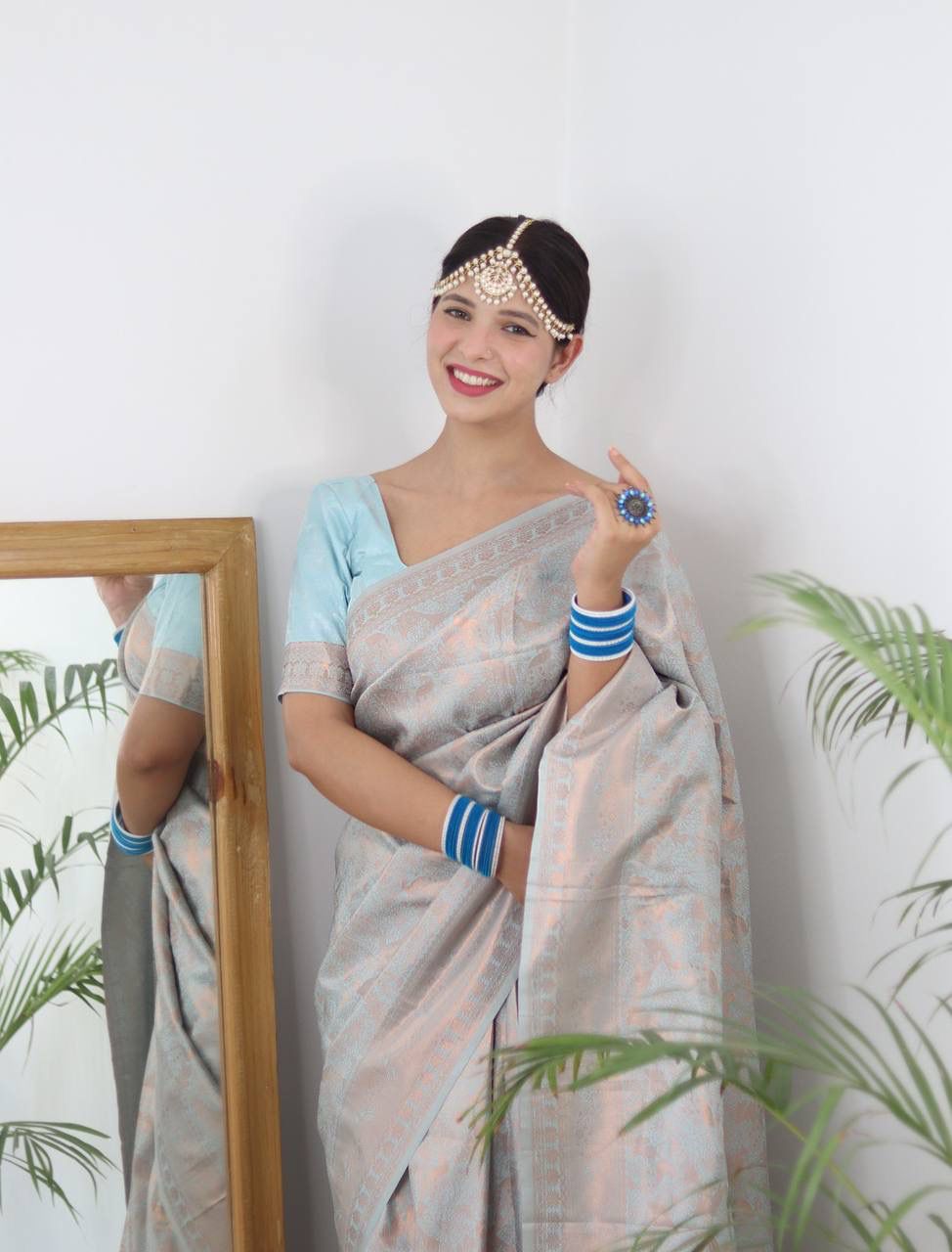 Exotic Sky Blue Color Banarasi Silk Saree