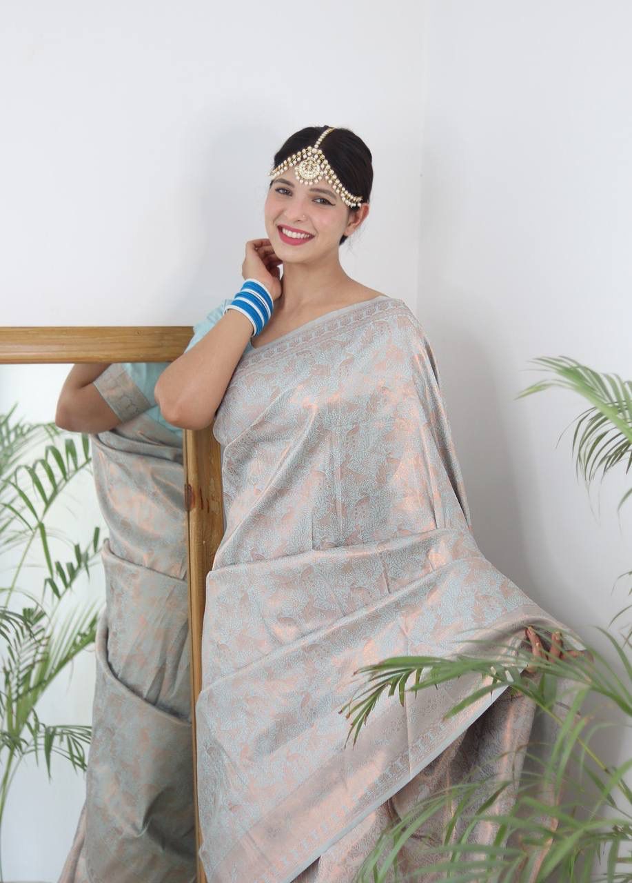 Exotic Sky Blue Color Banarasi Silk Saree