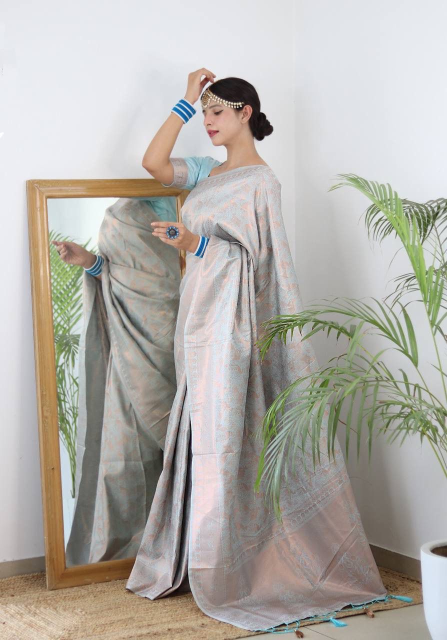 Exotic Sky Blue Color Banarasi Silk Saree