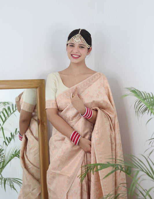 Exotic Beige Color Banarasi Silk Saree