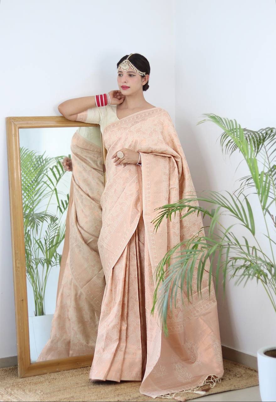 Exotic Beige Color Banarasi Silk Saree