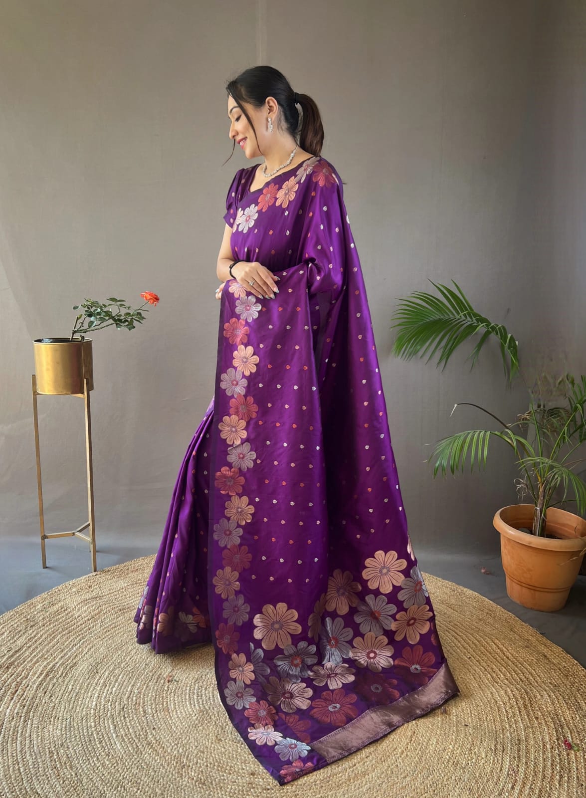 Daisy Purple Color Kanjivaram Silk Saree