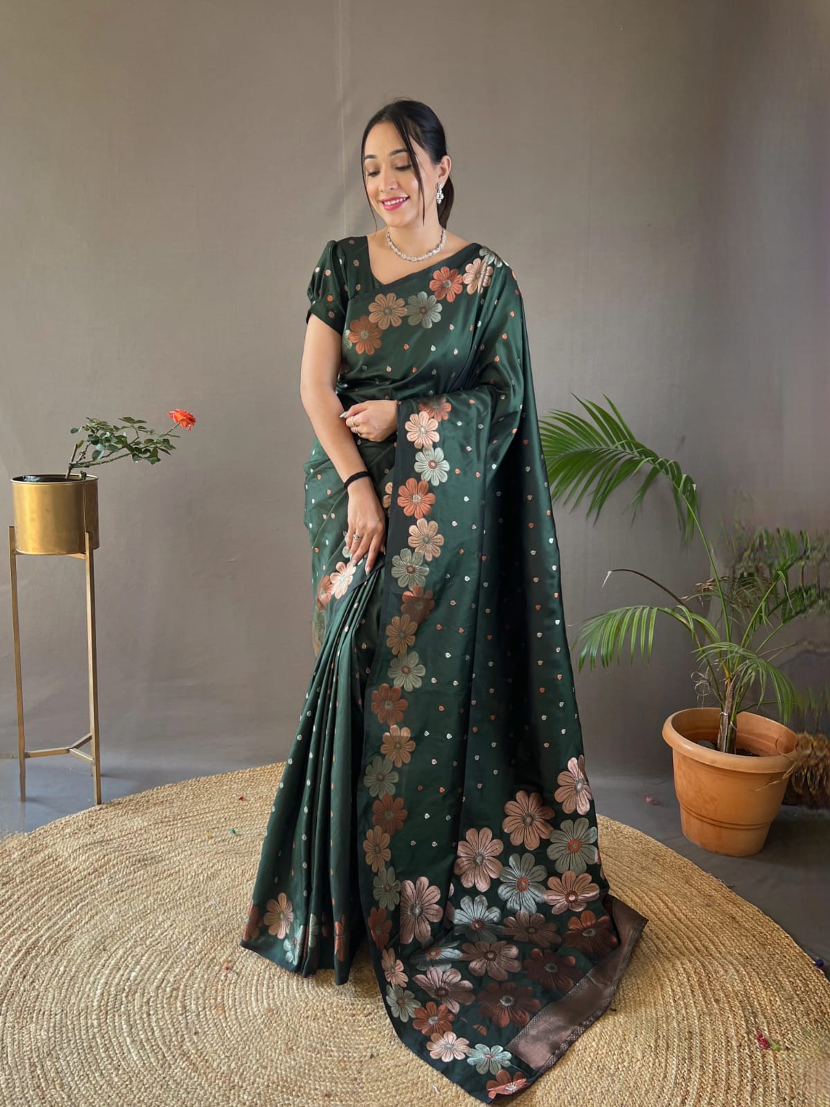 Daisy Green Color Kanjivaram Silk Saree