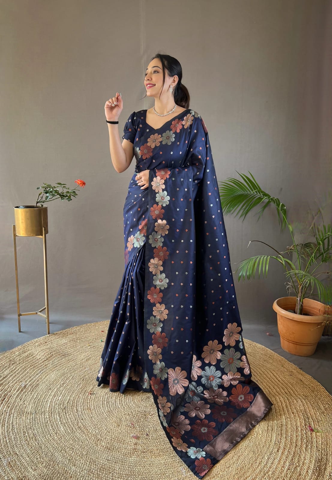 Daisy Blue Color Kanjivaram Silk Saree