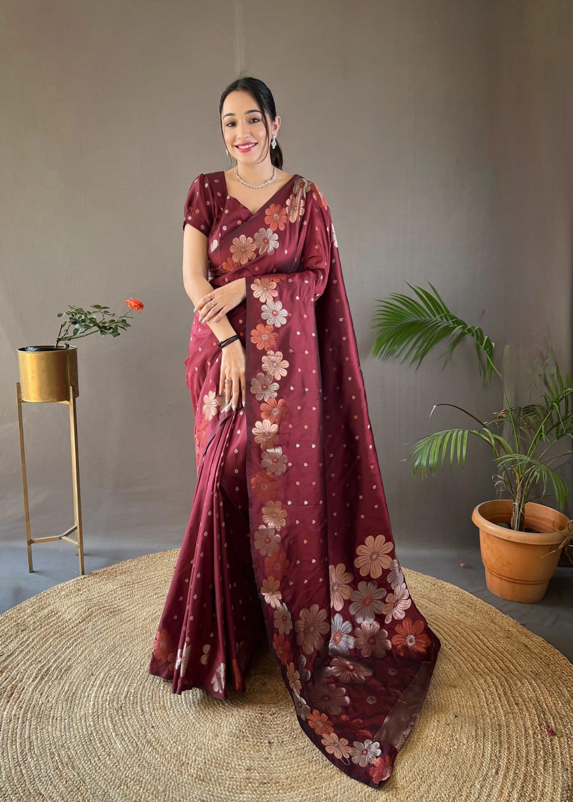 Daisy Red Color Kanjivaram Silk Saree