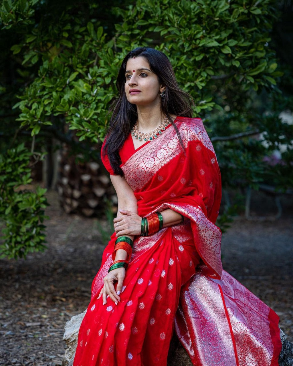 Glorious Red Color Banarasi Silk Saree