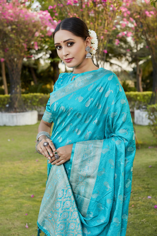 Daisy Pure Kanjivaram Silk Sky Blue Color Saree