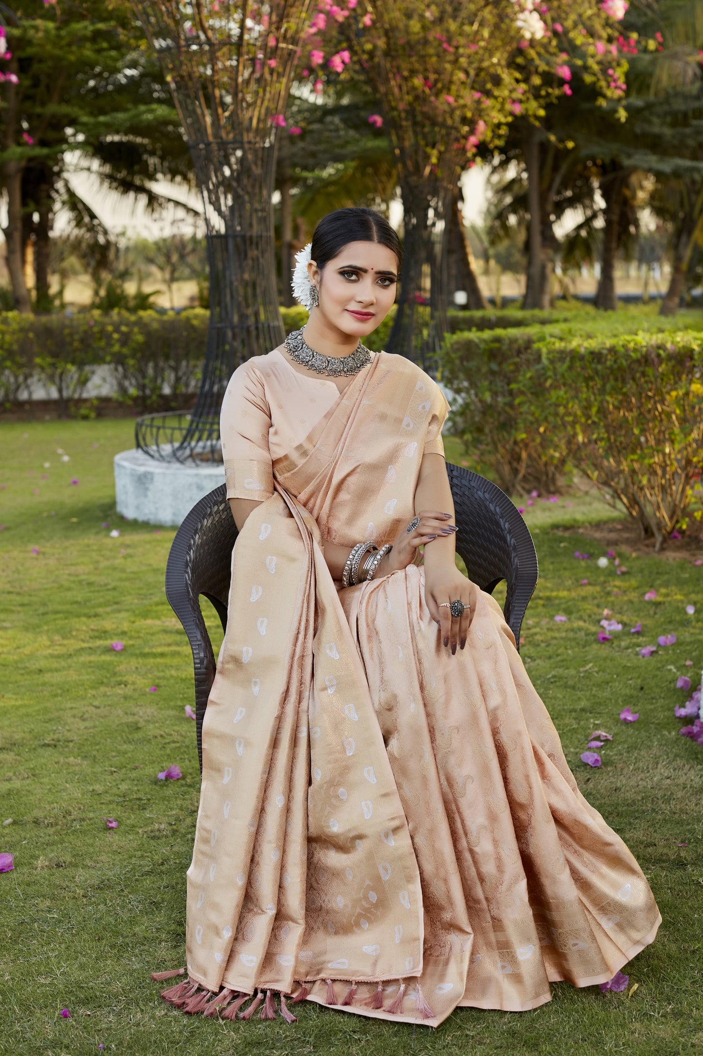 Daisy Pure Kanjivaram Silk Beige Color Saree