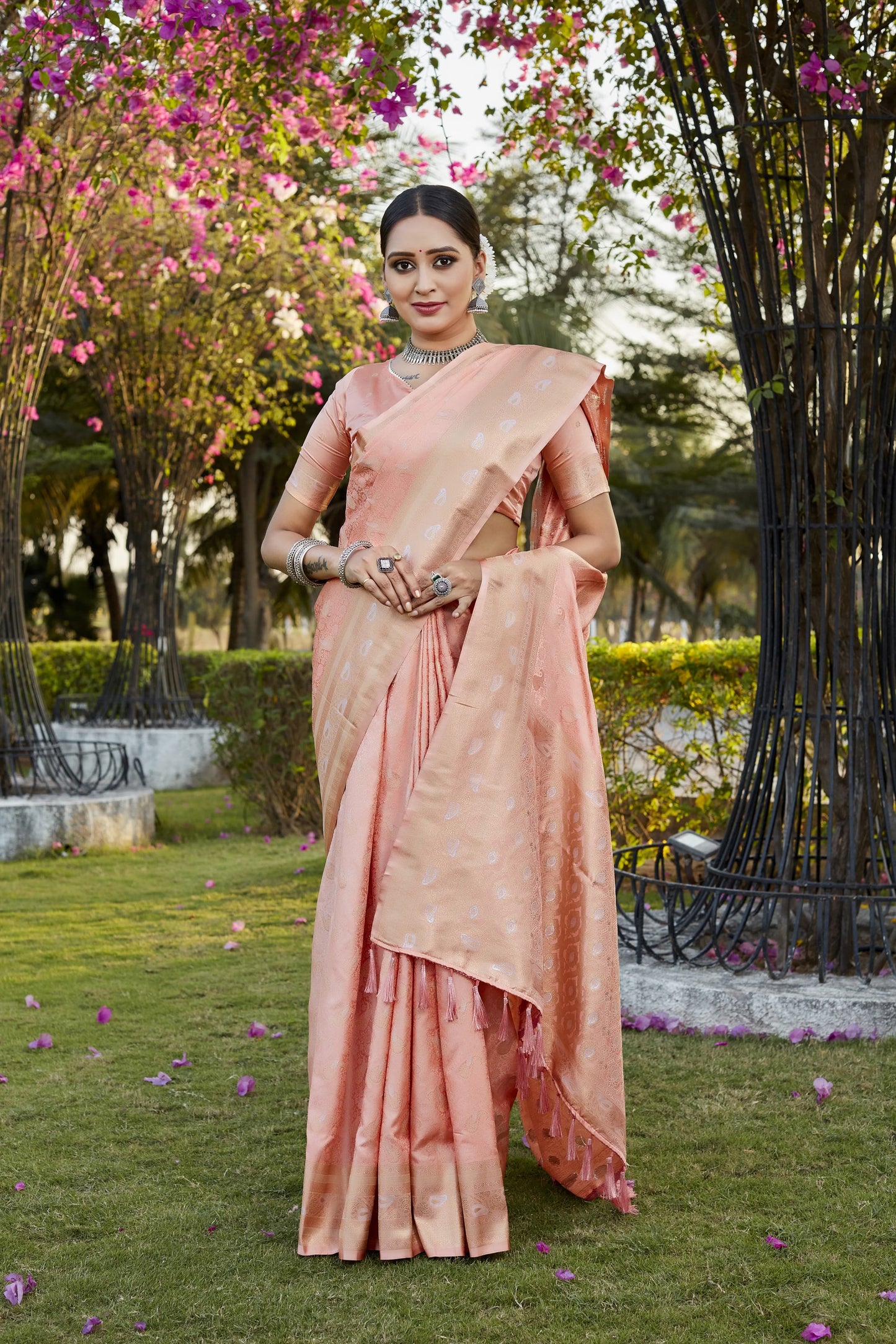 Daisy Pure Kanjivaram Silk Peach Color Saree