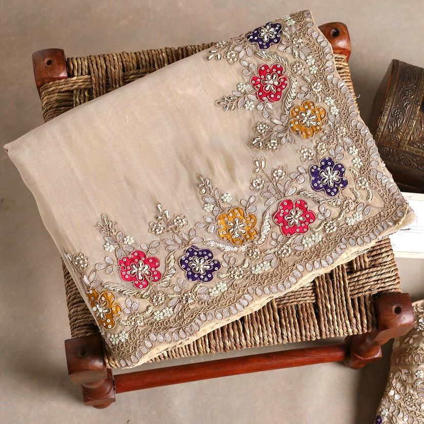 Adorable Chinon Silk Beige Color Silk Saree