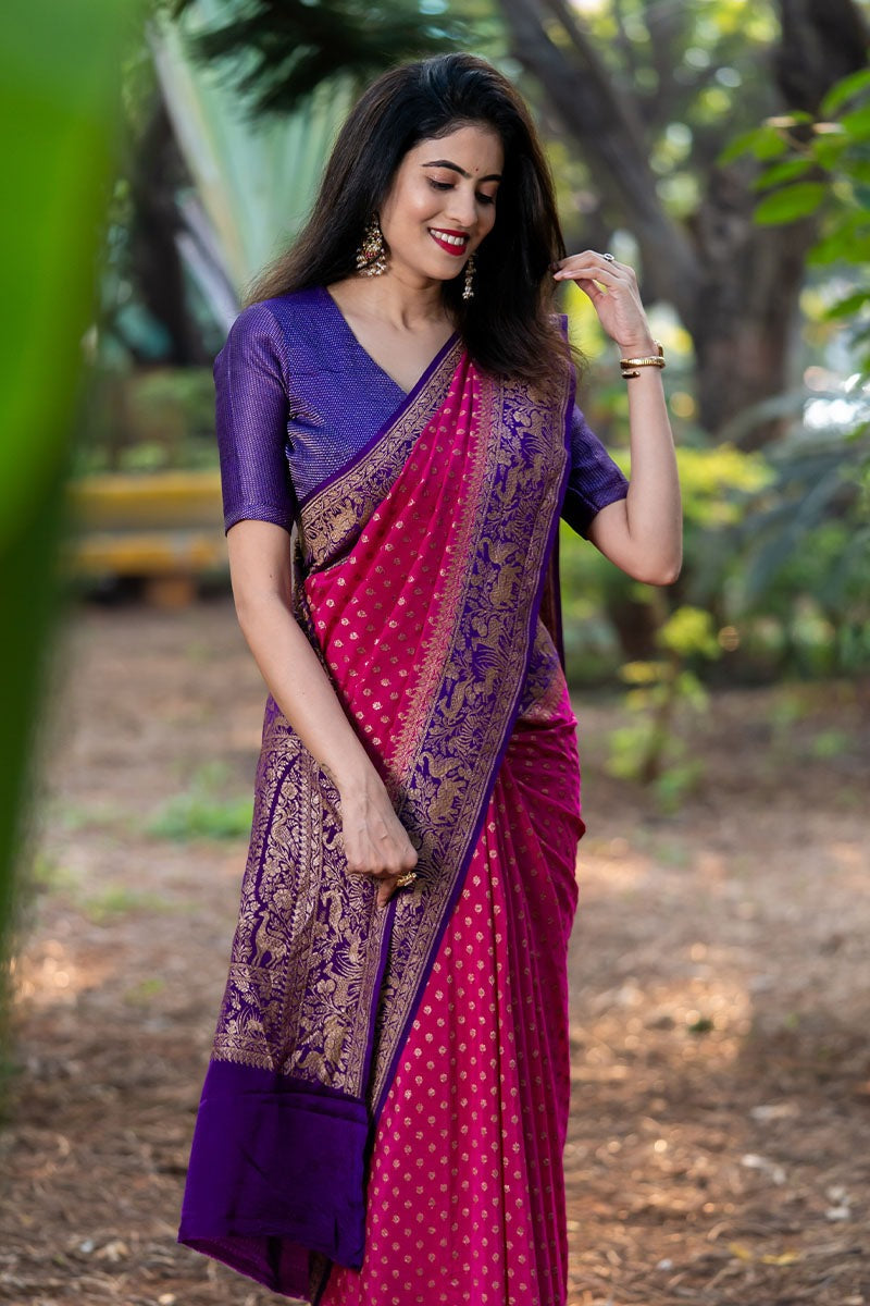 Stunning Pink Color Banarasi Silk Saree