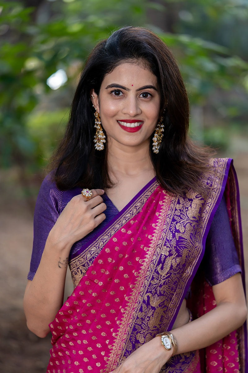 Stunning Pink Color Banarasi Silk Saree