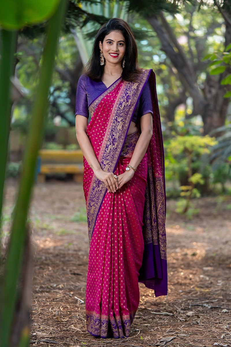 Stunning Pink Color Banarasi Silk Saree