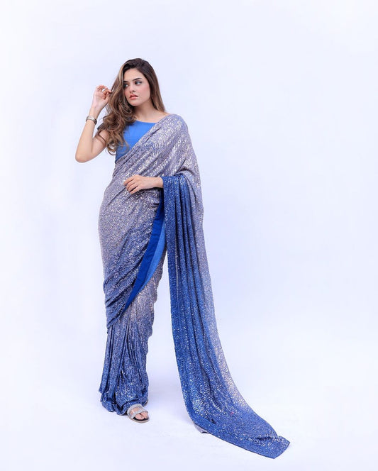 Outstanding Sequence Silk Sky Blue Color Saree