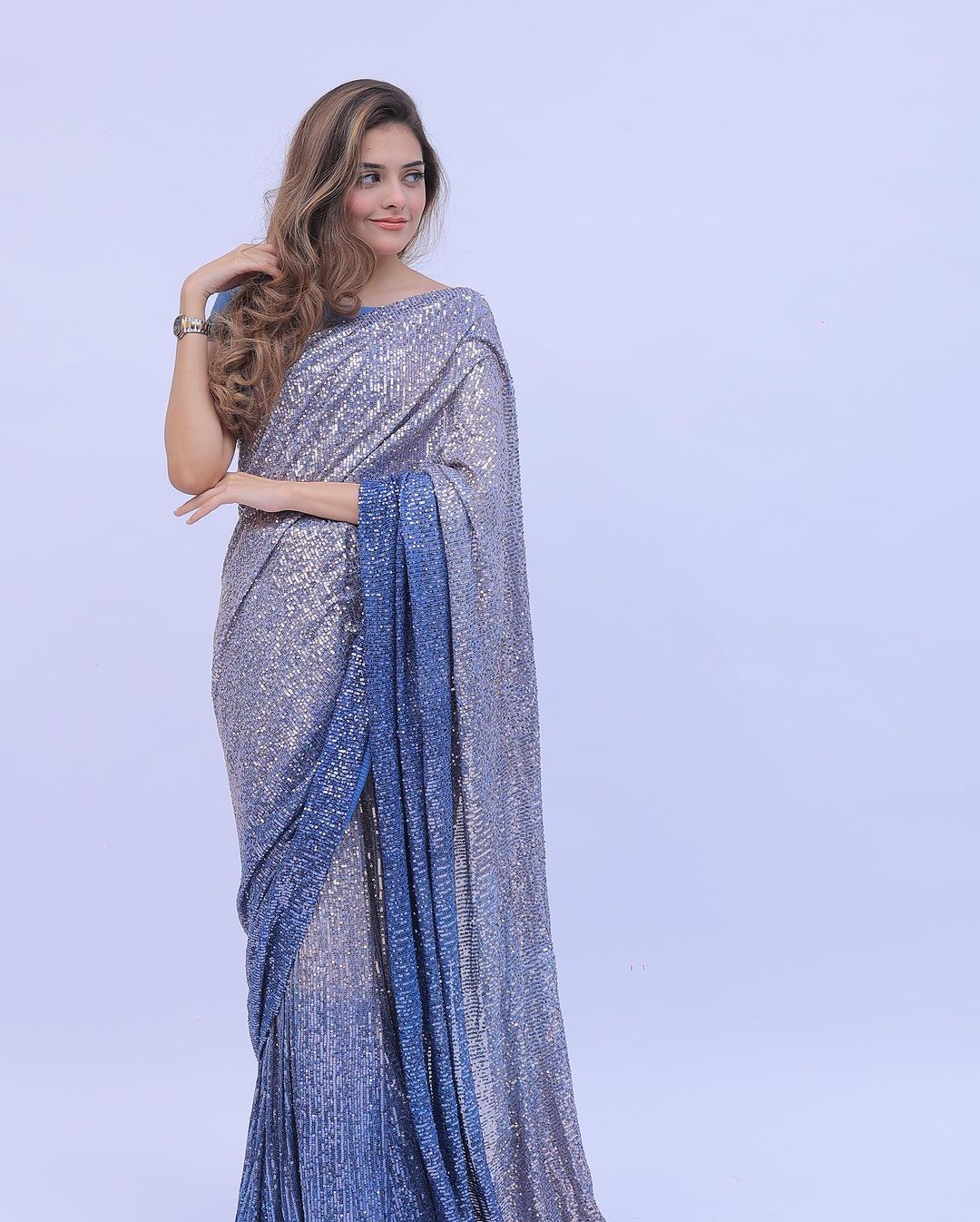 Outstanding Sequence Silk Sky Blue Color Saree