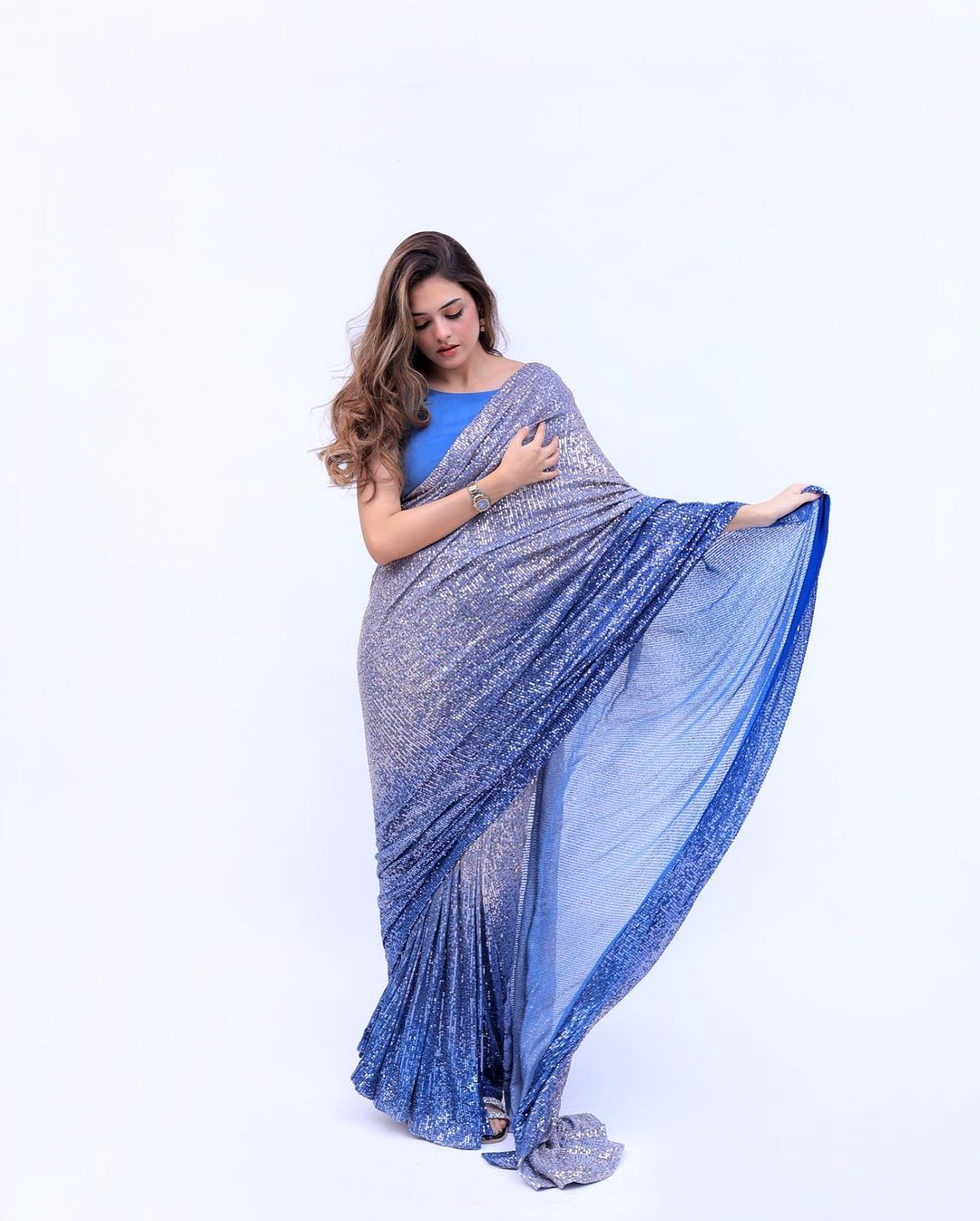 Outstanding Sequence Silk Sky Blue Color Saree