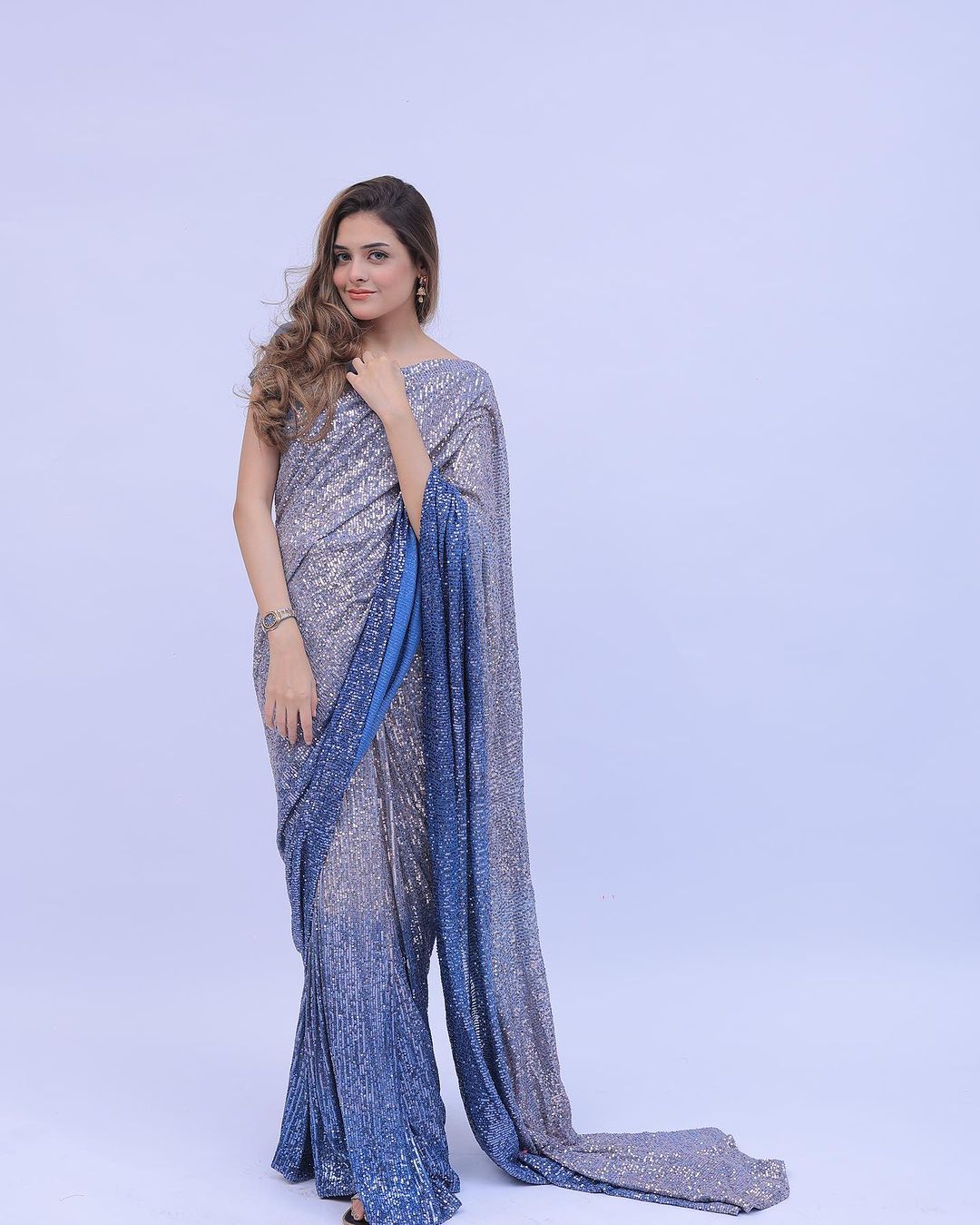 Outstanding Sequence Silk Sky Blue Color Saree