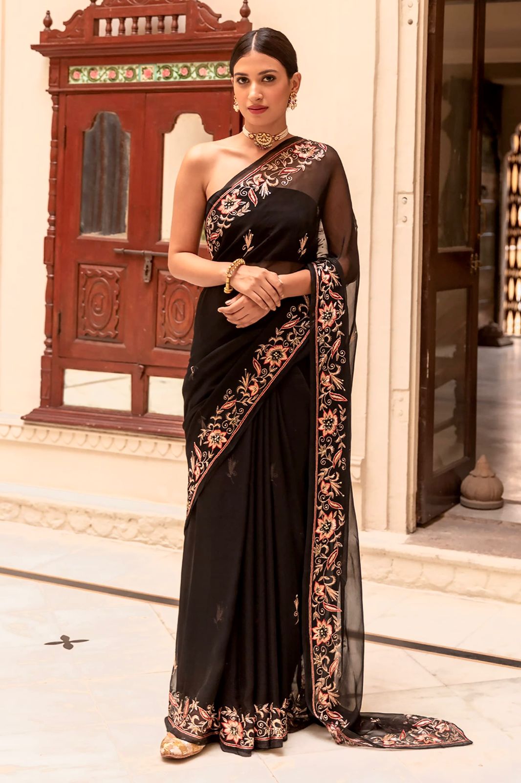 Classic Georgette Black Color Saree