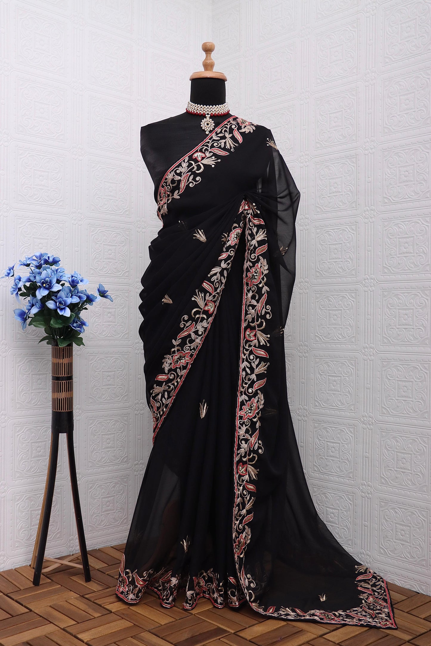 Classic Georgette Black Color Saree