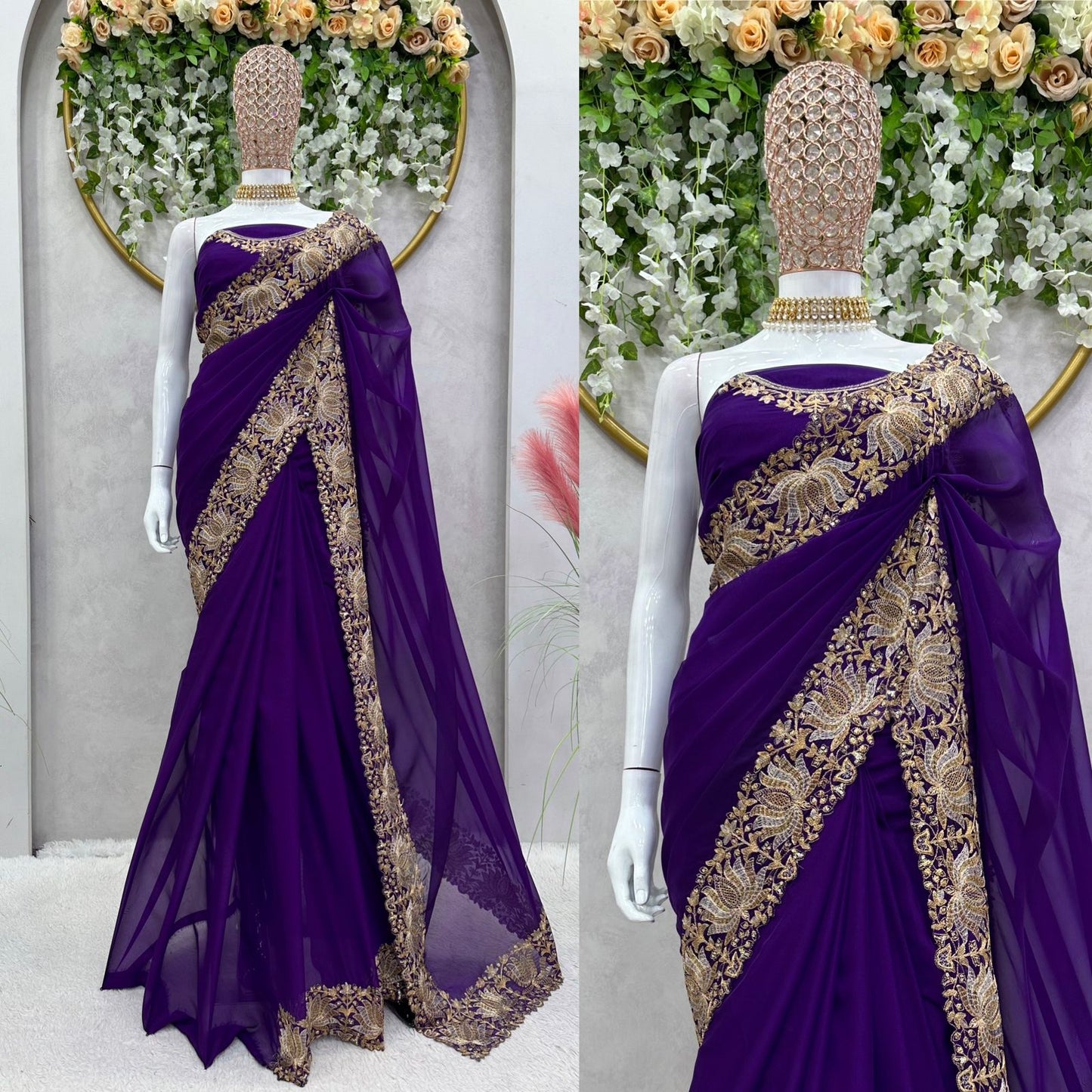 Outstanding Purple Color Georgette Saree