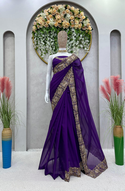 Outstanding Purple Color Georgette Saree