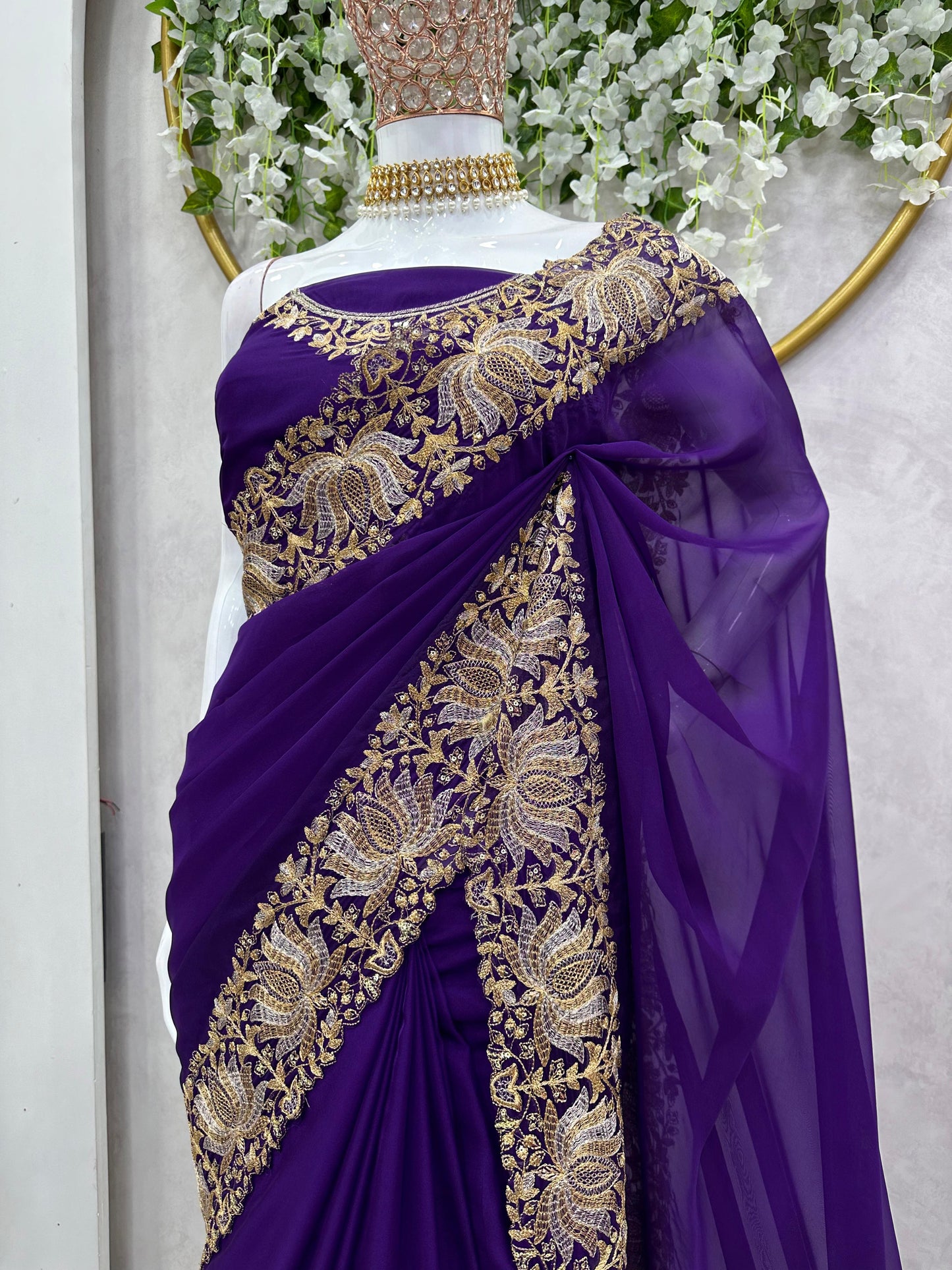 Outstanding Purple Color Georgette Saree