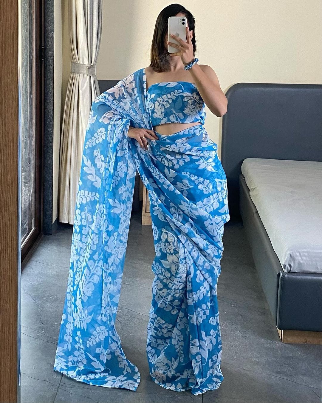 Demanding Georgette Silk Sky Blue Color Saree