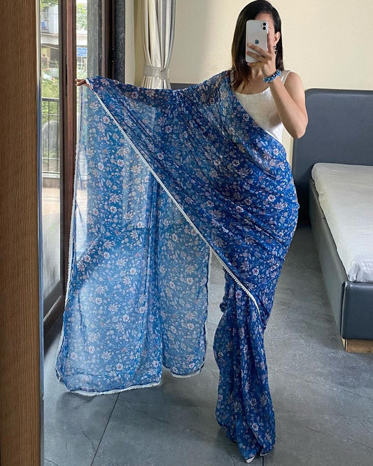 Trendy Georgette Silk Blue Color Saree