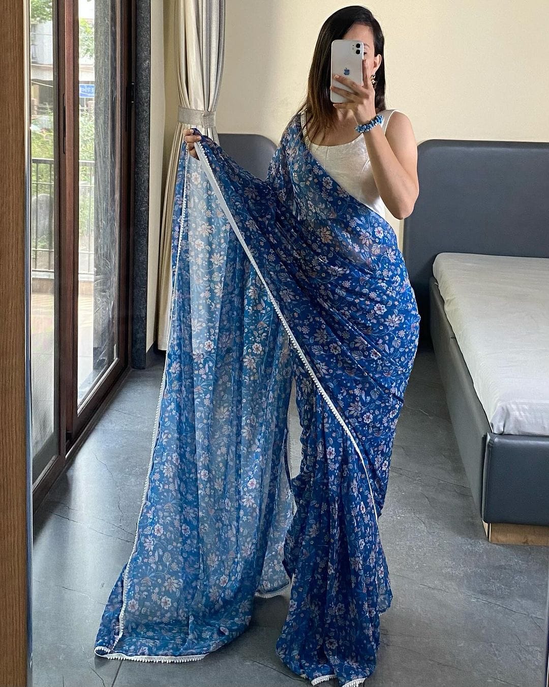 Trendy Georgette Silk Blue Color Saree