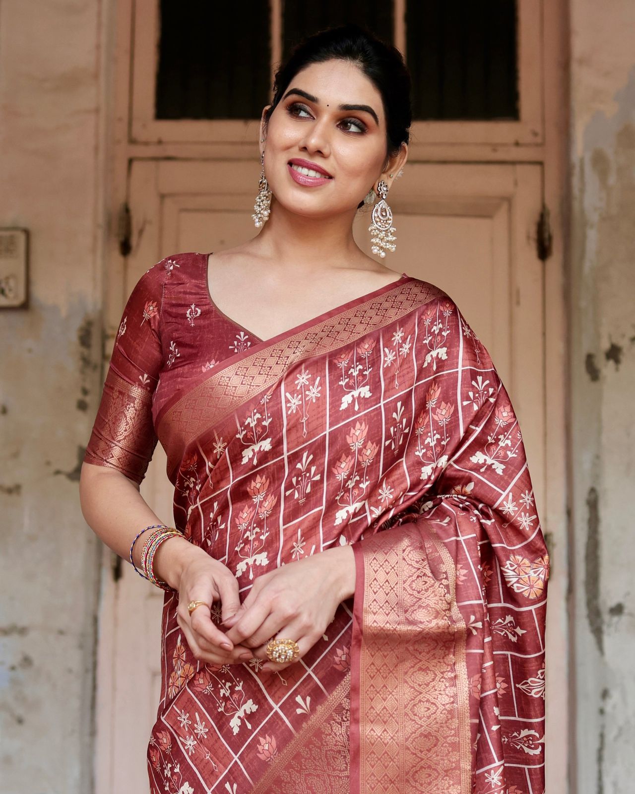 Graceful Pure Silk Jacquard Brown Color Saree