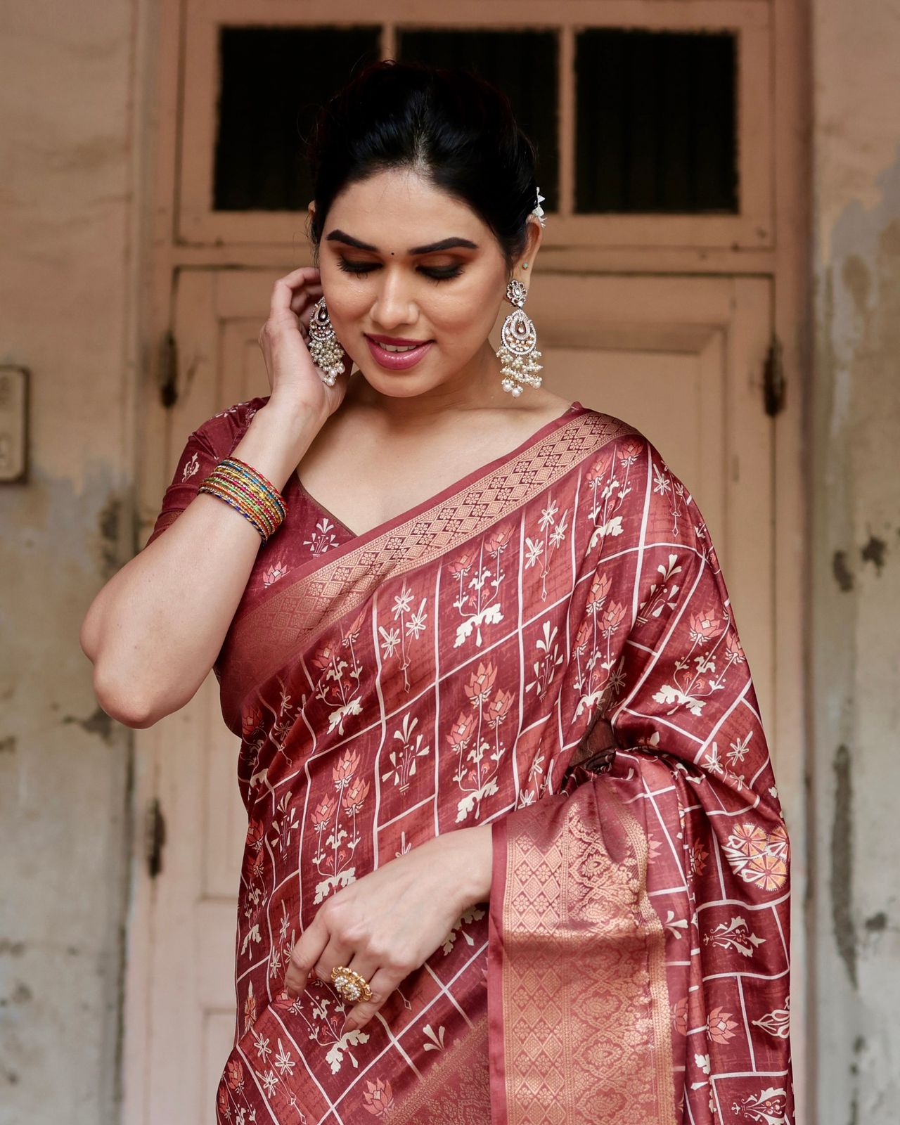 Graceful Pure Silk Jacquard Brown Color Saree