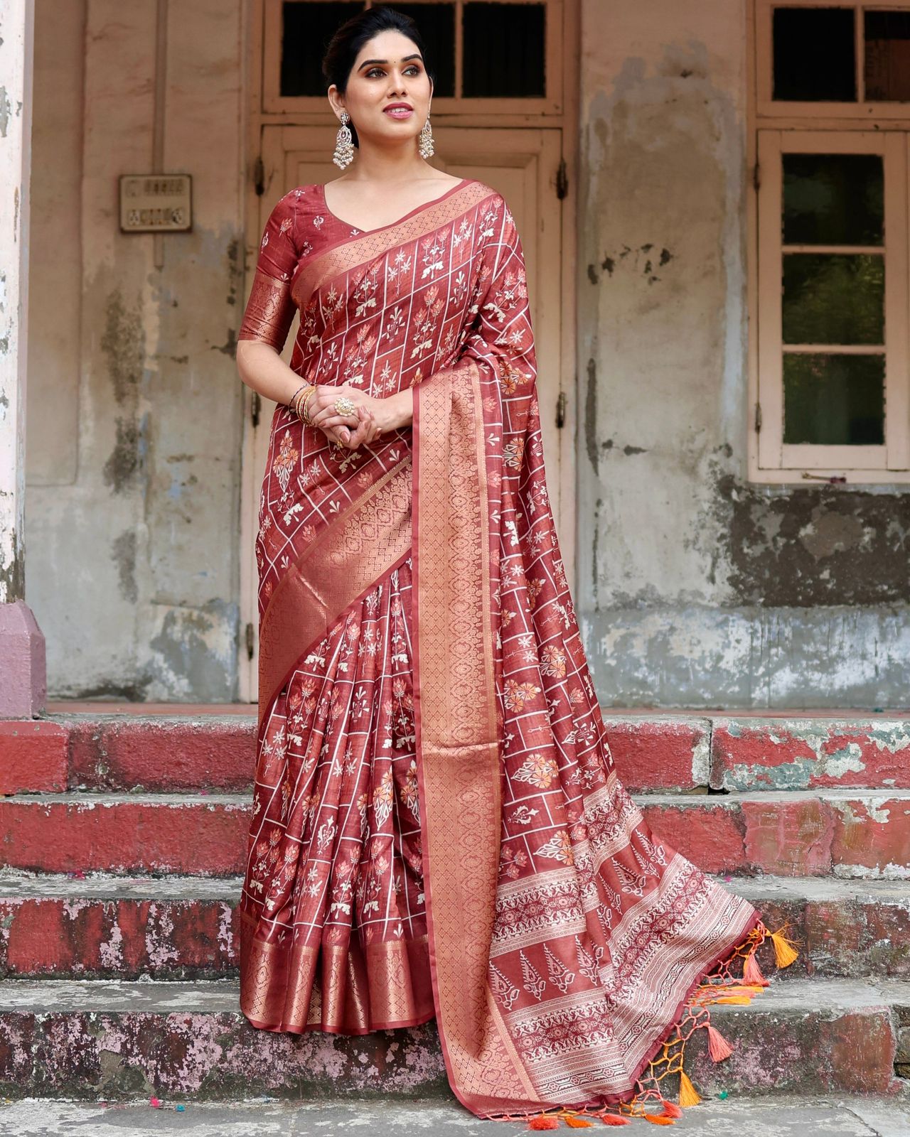 Graceful Pure Silk Jacquard Brown Color Saree