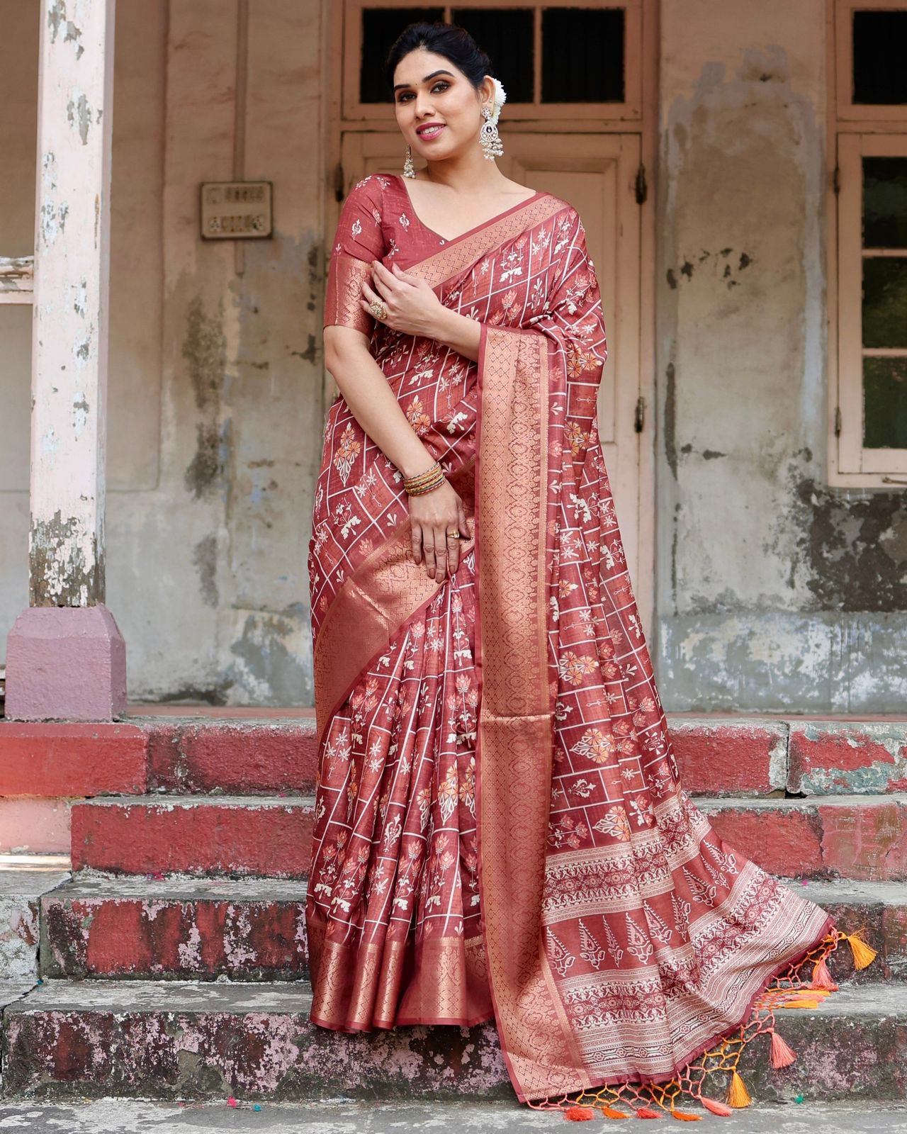 Graceful Pure Silk Jacquard Brown Color Saree