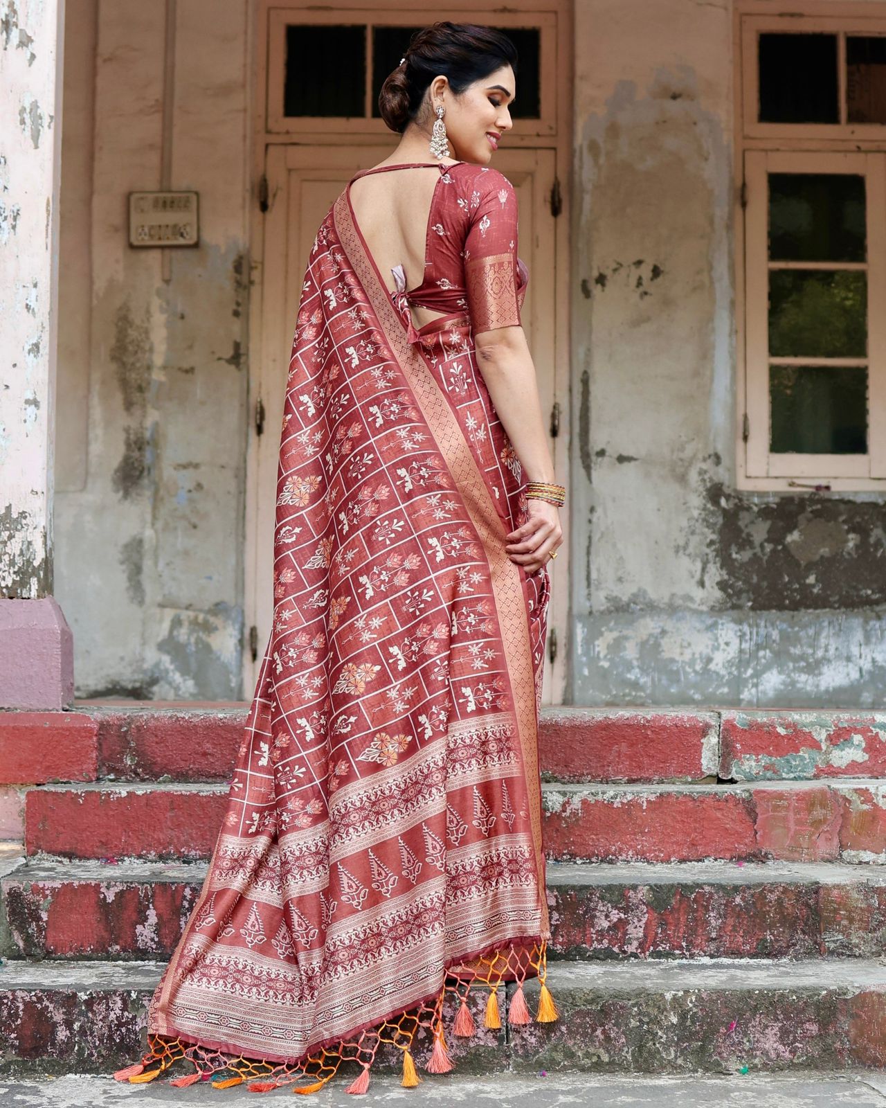 Graceful Pure Silk Jacquard Brown Color Saree