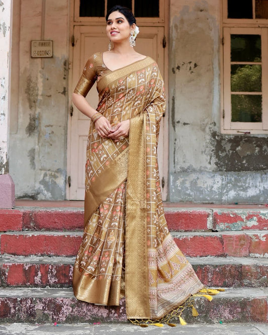 Graceful Pure Silk Jacquard Beige Color Saree