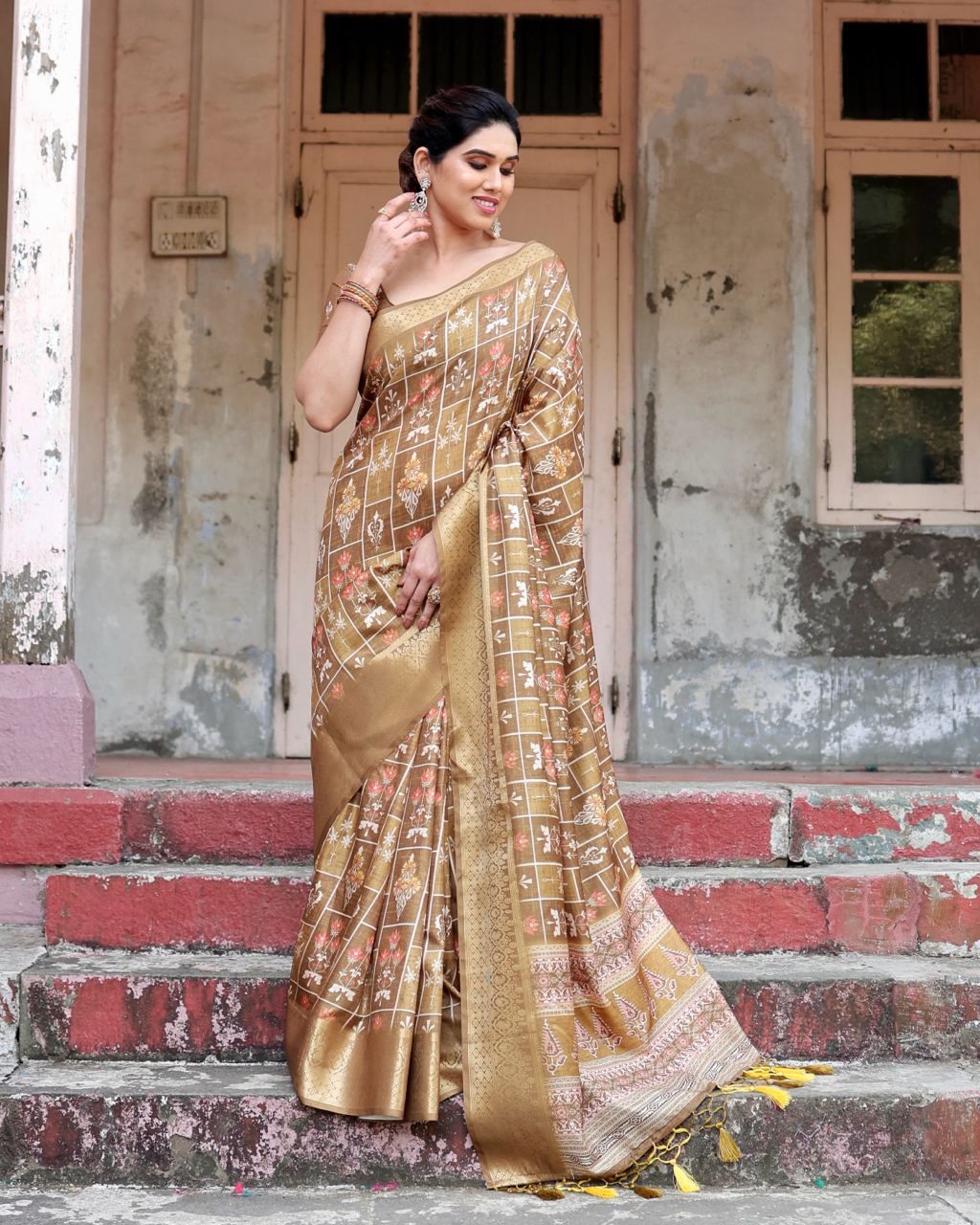 Graceful Pure Silk Jacquard Beige Color Saree