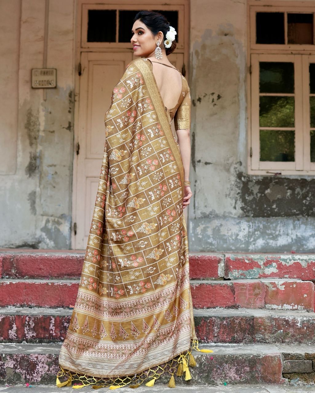 Graceful Pure Silk Jacquard Beige Color Saree