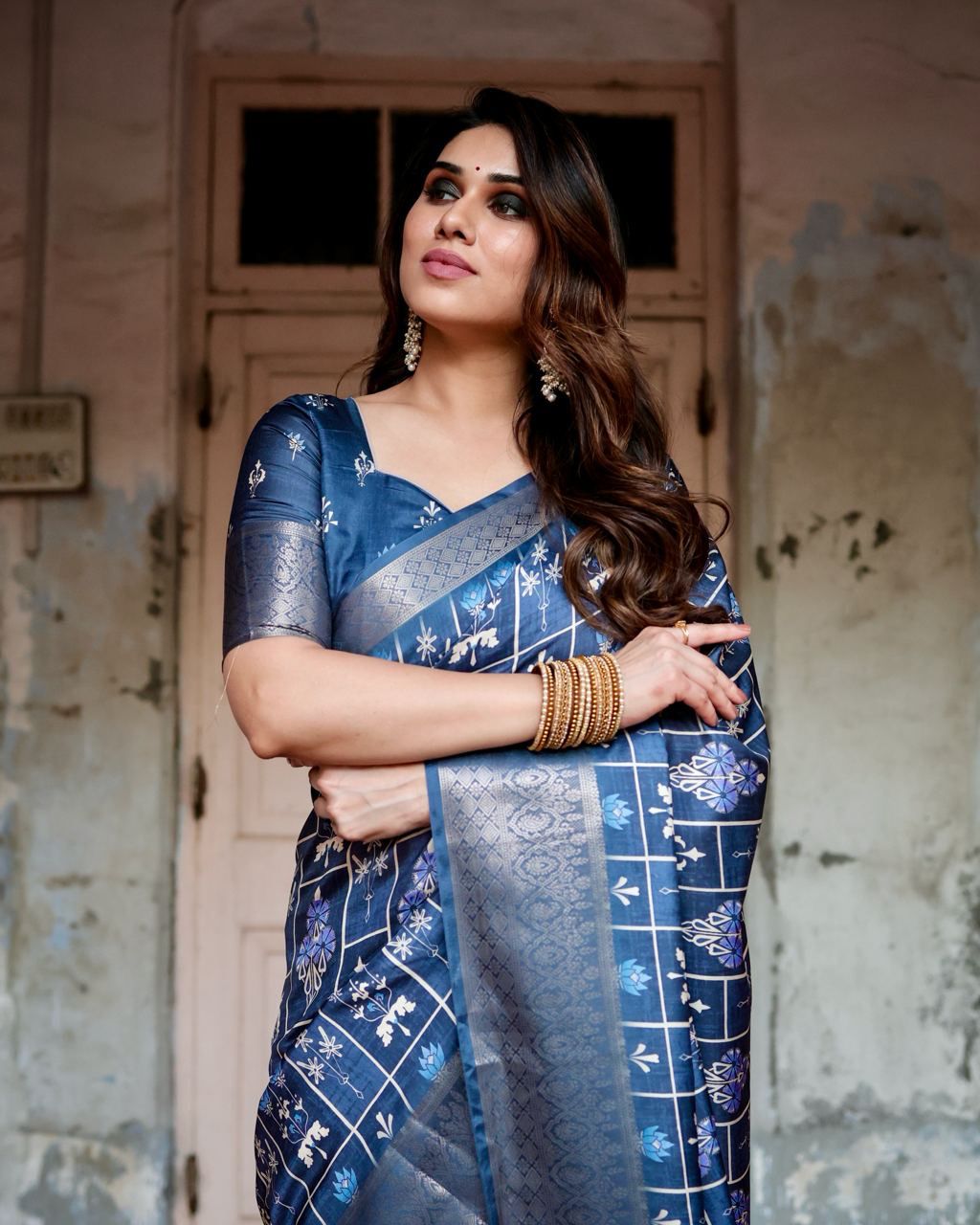 Graceful Pure Silk Jacquard Blue Color Saree