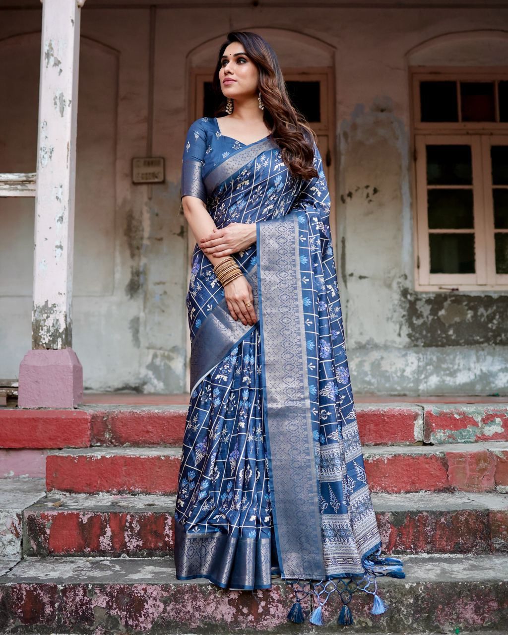 Graceful Pure Silk Jacquard Blue Color Saree