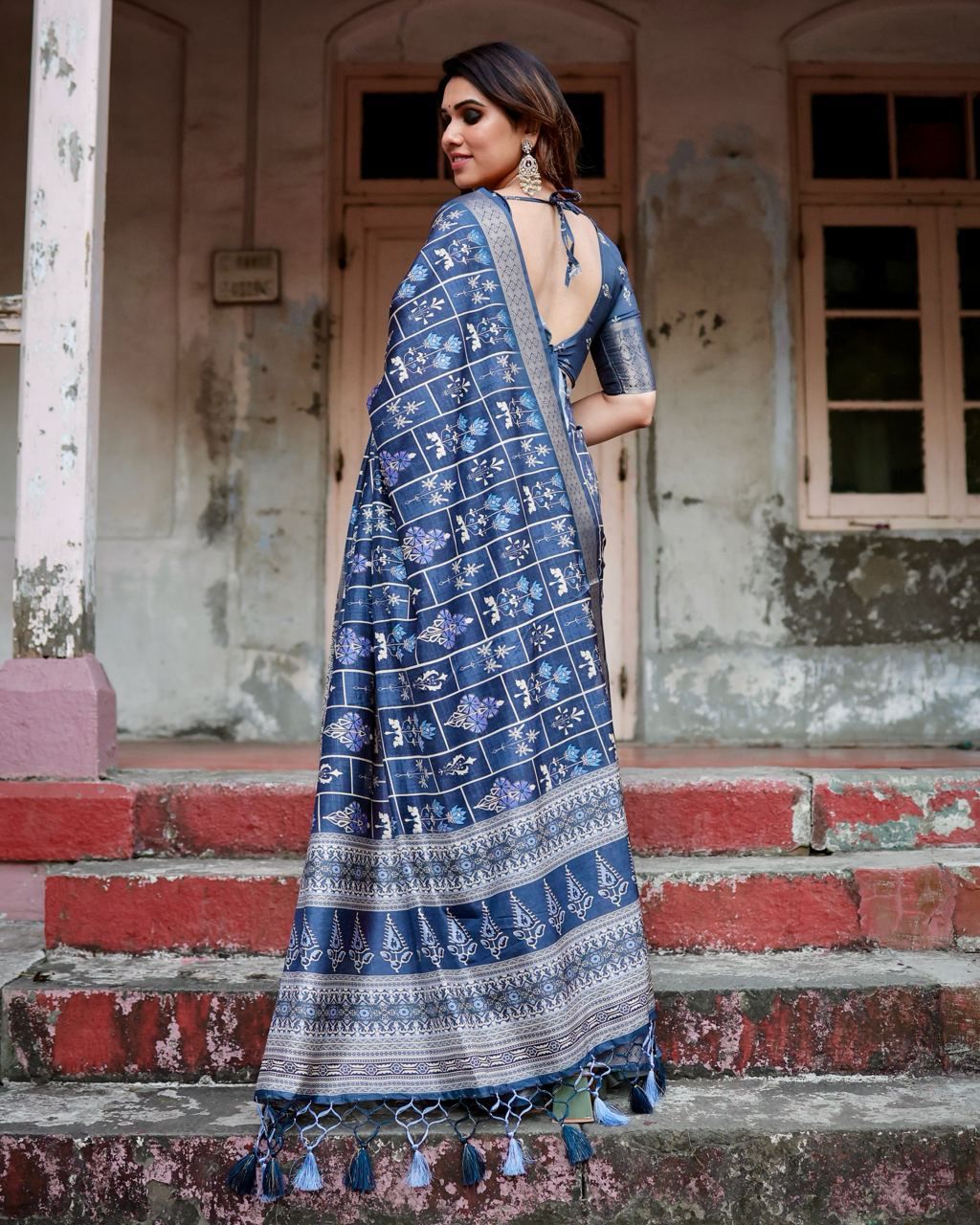 Graceful Pure Silk Jacquard Blue Color Saree