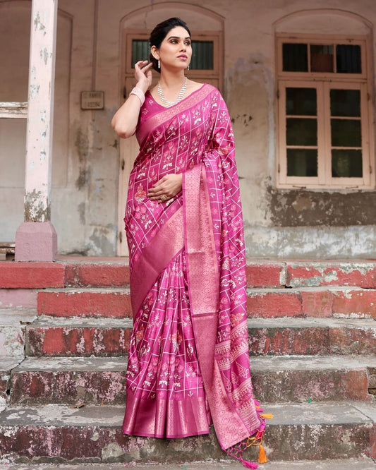 Graceful Pure Silk Jacquard Rani Color Saree