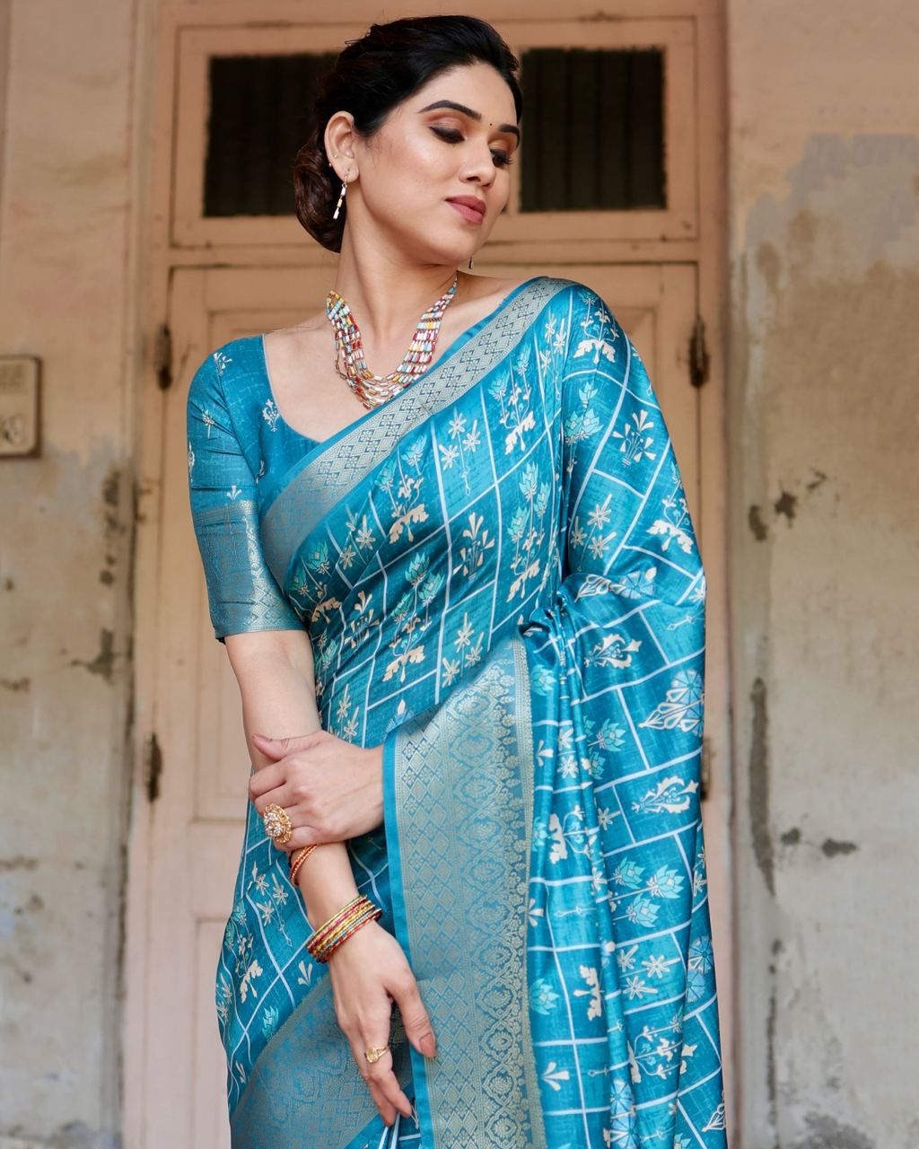 Graceful Pure Silk Jacquard Sky Blue Color Saree