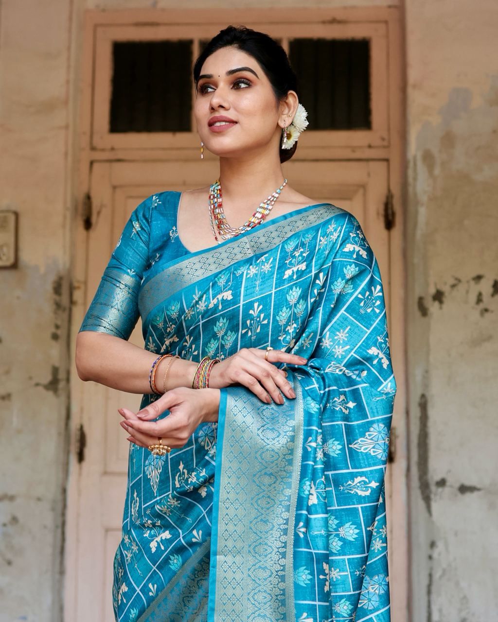 Graceful Pure Silk Jacquard Sky Blue Color Saree