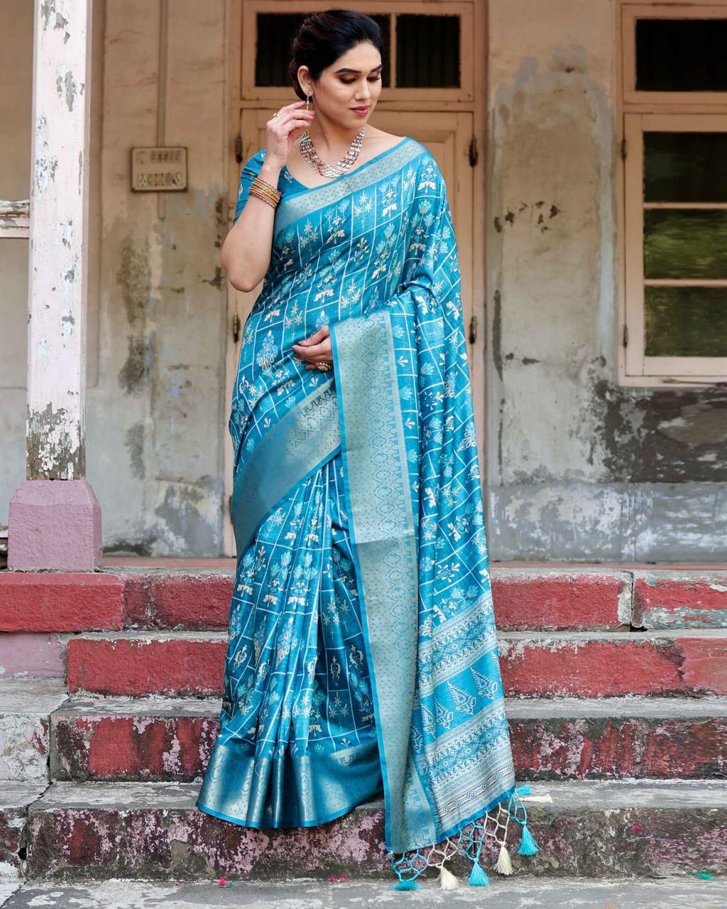 Graceful Pure Silk Jacquard Sky Blue Color Saree